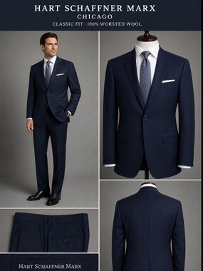 Hart Schaffner Suit, Chicago Classic Fit Dark Blue | 50L